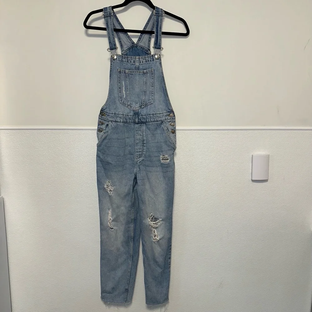 Women's Divided H&M Denim distressed Light Wash Overalls Size 4 Blue - Picture 5 of 11